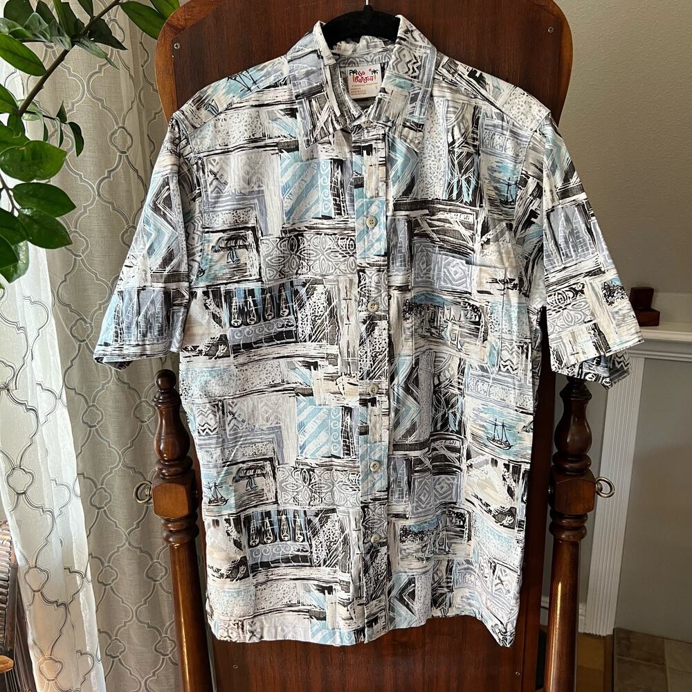 Go Barefoot Vintage saboat Made in the USA Hawaiian Shirt Men's Small